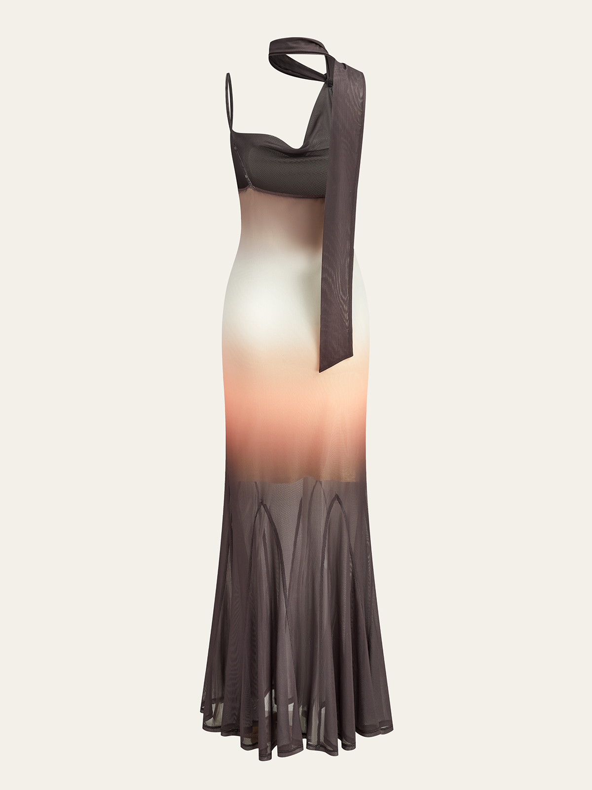 Halter Neck Ombre Mesh Maxi Dress