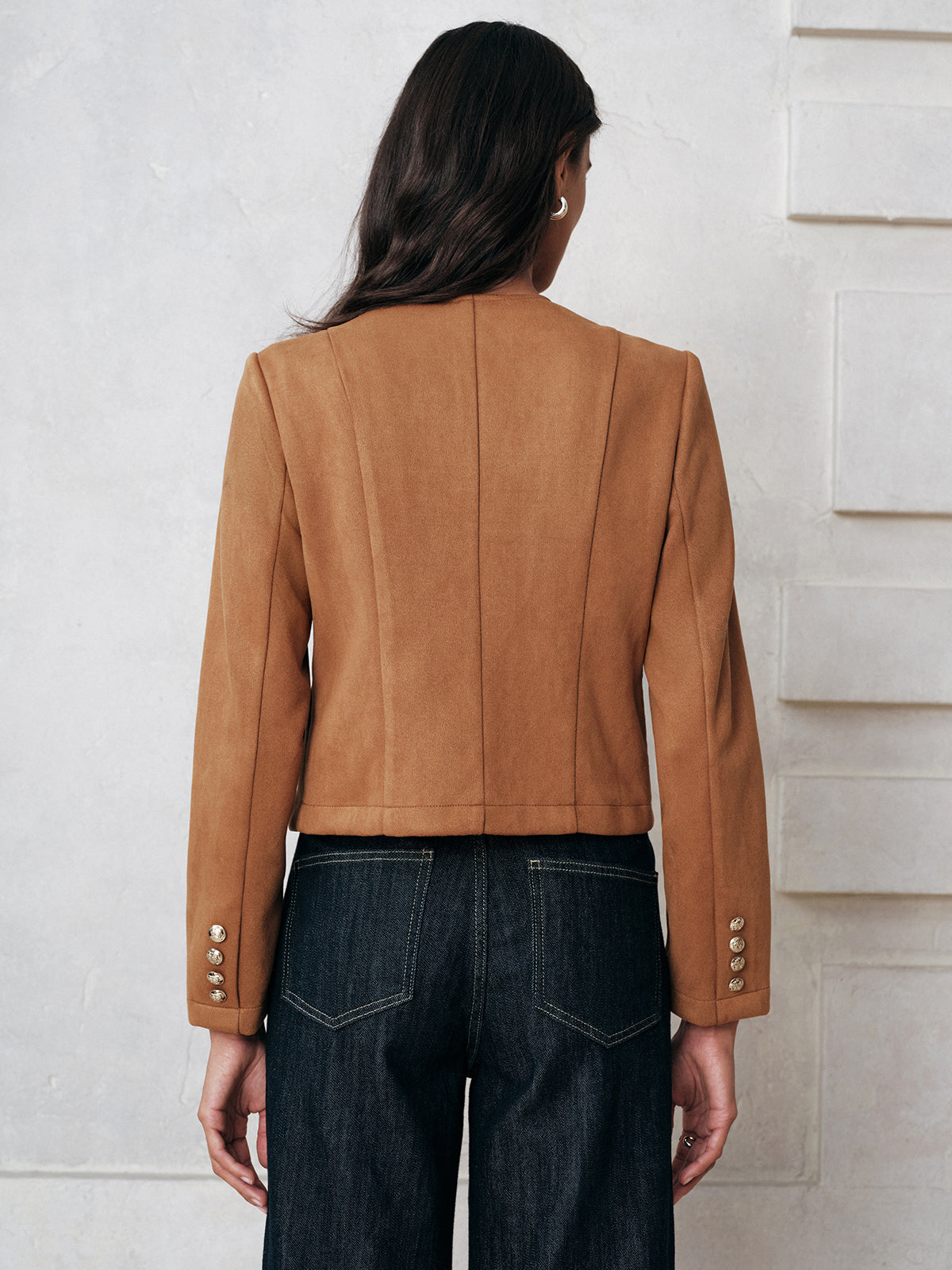 Metal Button Suede Effect Jacket