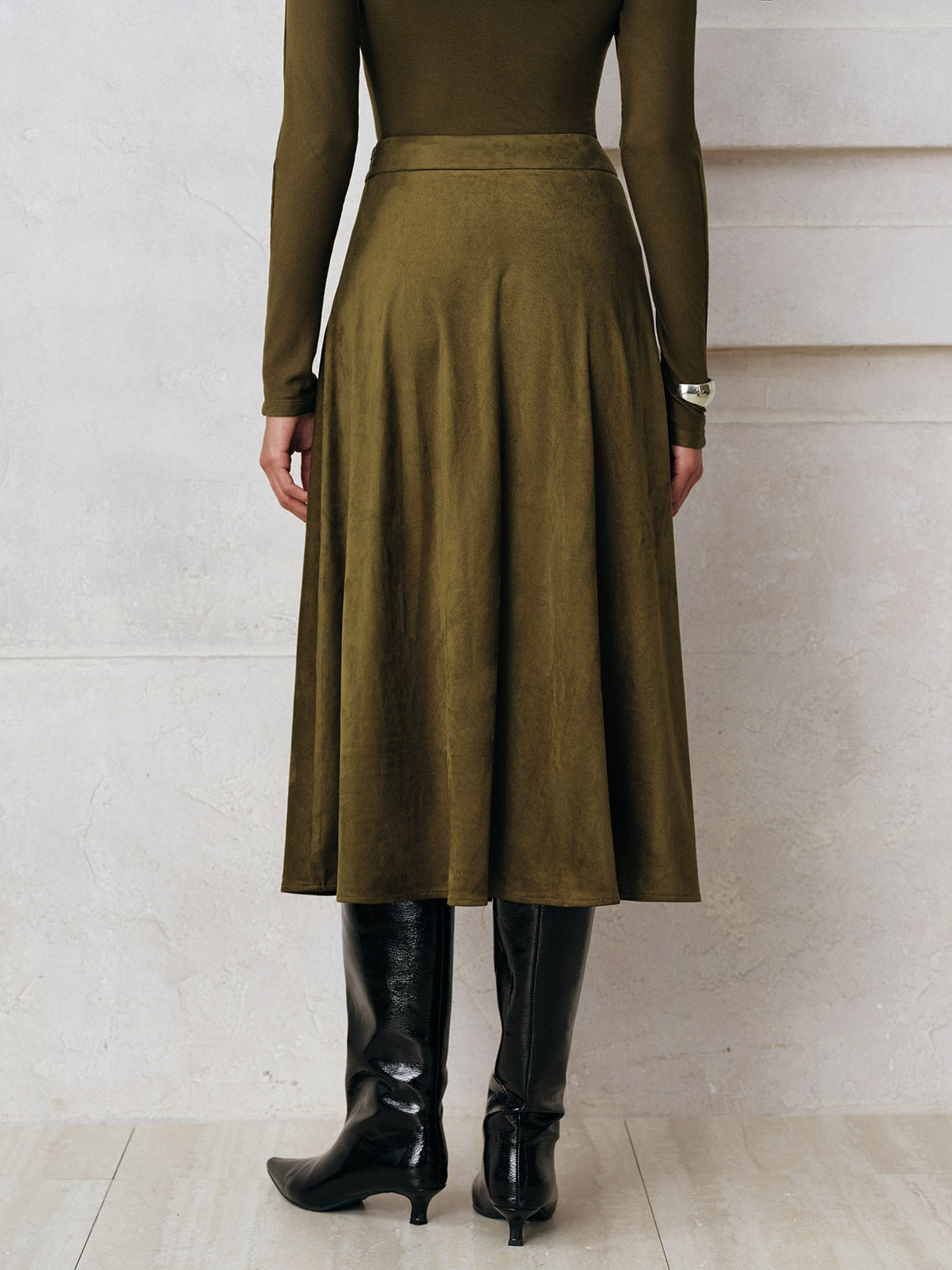 Soft Suede Effect A-Line Midi Skirt