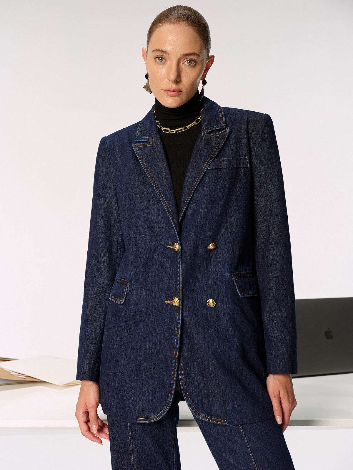 Denim Double Breasted Blazer