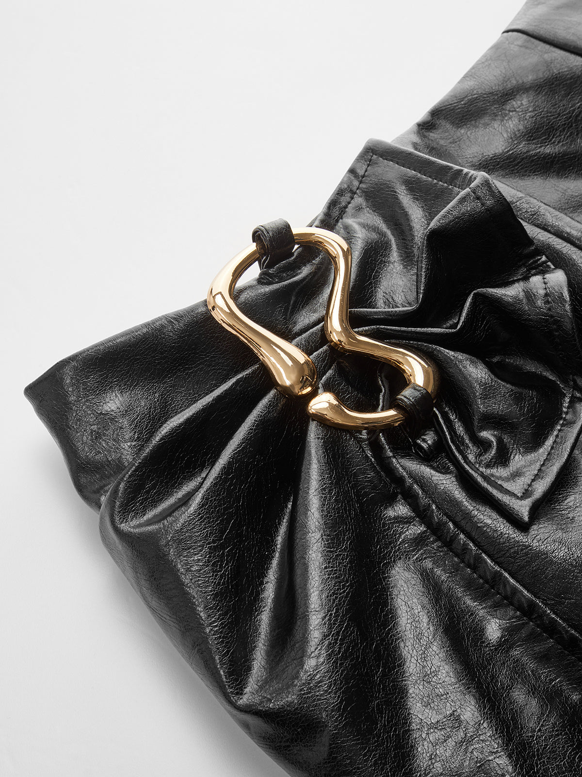 Metal Buckle Faux Leather Asymmetric Mini Skirt