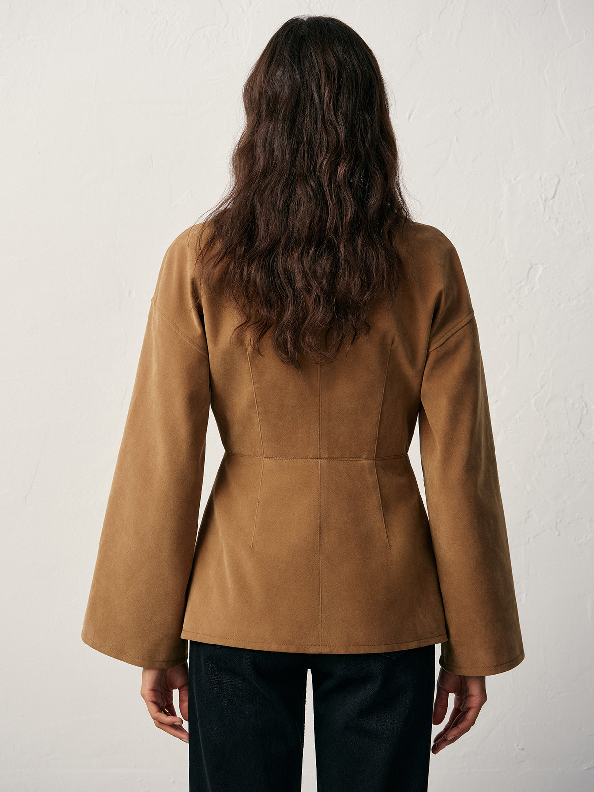 Flared Sleeve Suede Effect Blazer