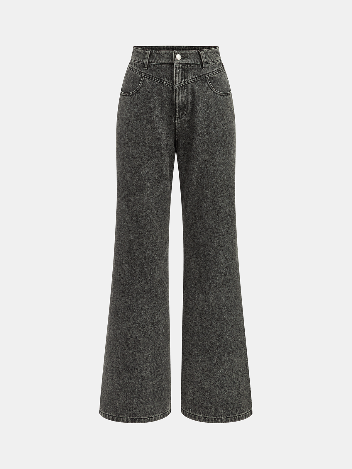 High-Waisted Washed Denim Pants
