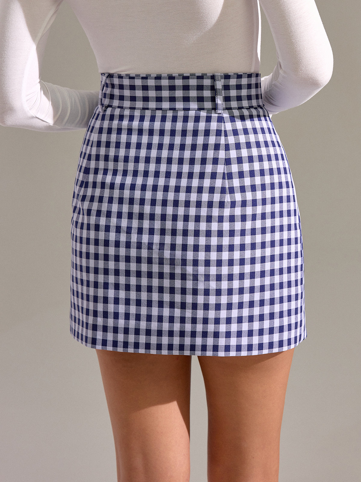 Belted Vintage Gingham Split Mini Skirt