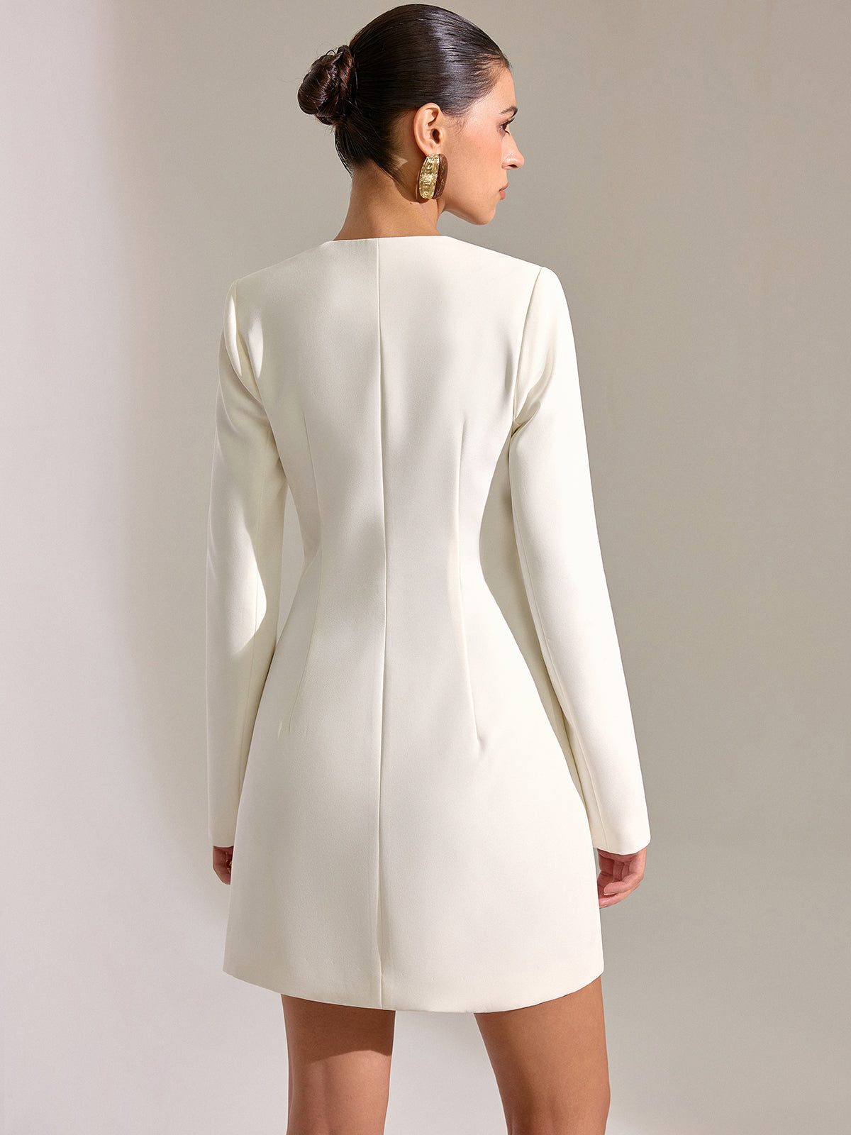 Metal Button-Front V-Neck Mini Dress