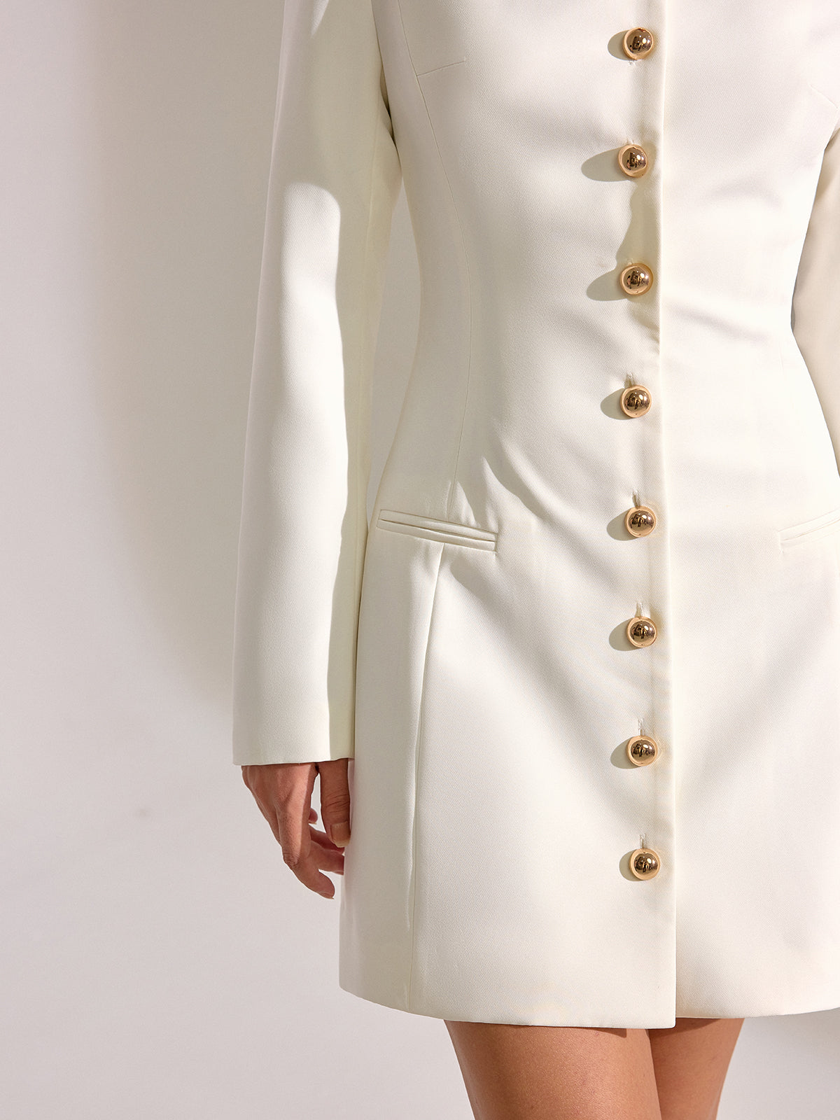 Metal Button-Front V-Neck Mini Dress
