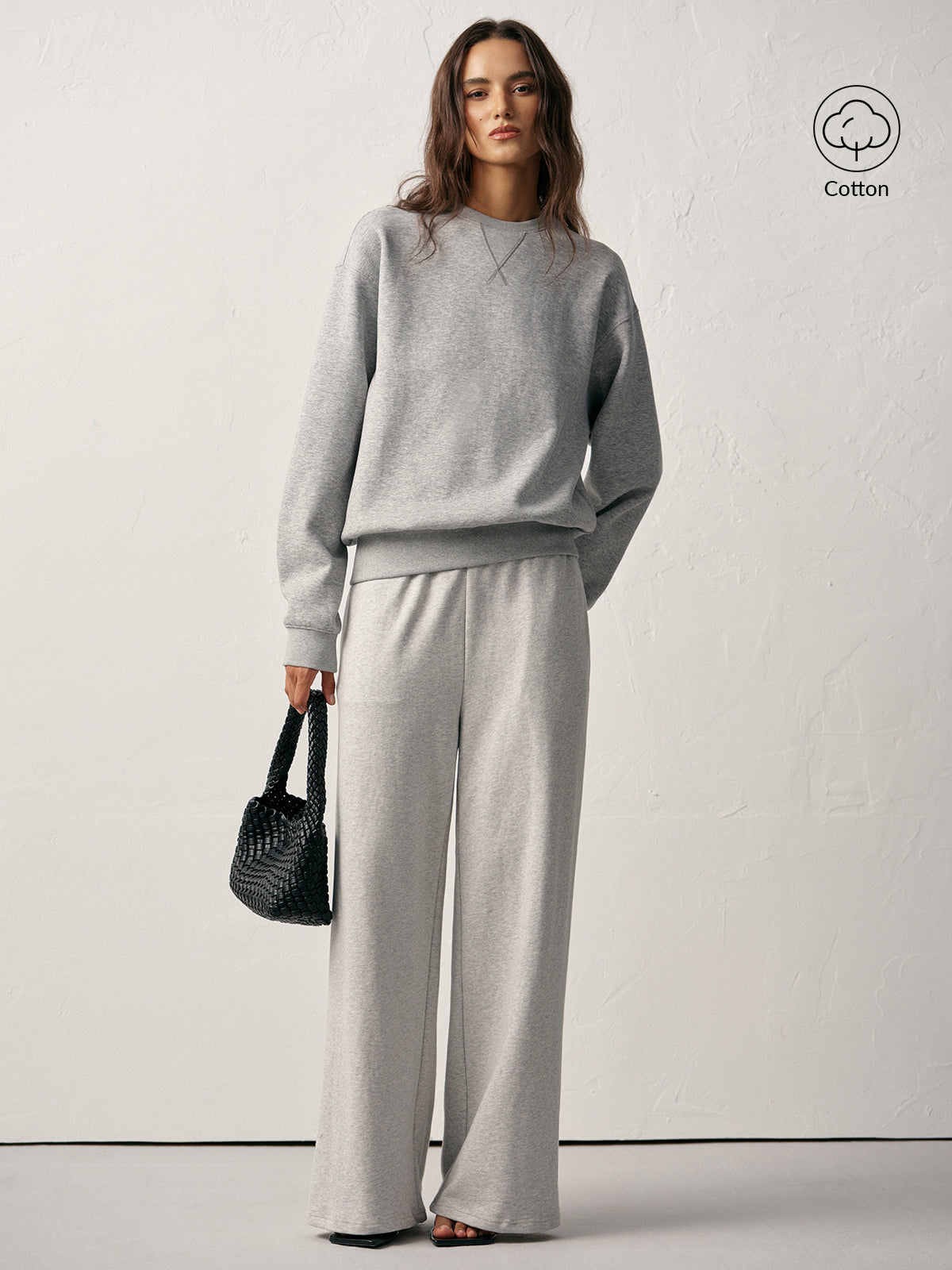 Cotton Blend Crew Neck Sweatshirt