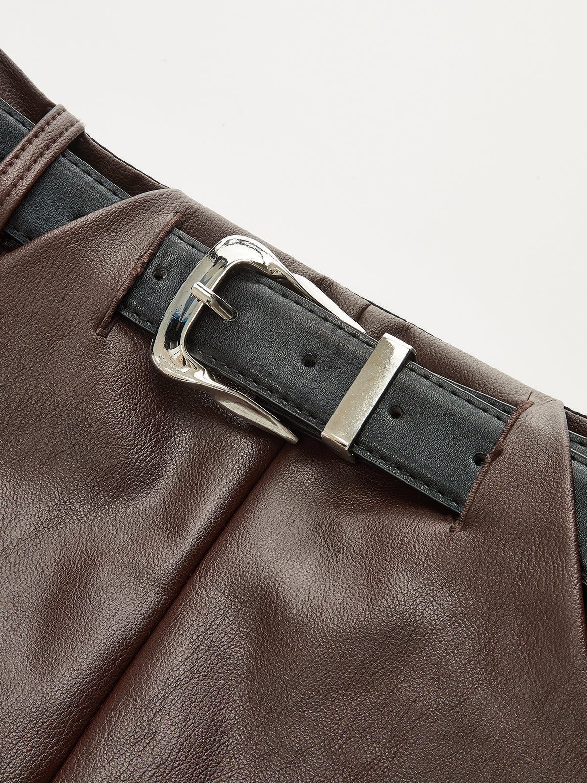 PU Leather Belted Mini Skirt