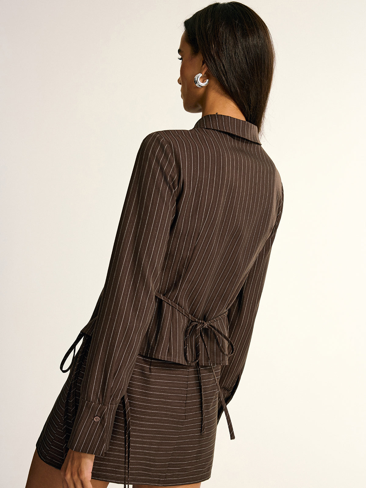 Cuff Tie Detail Striped Shirt