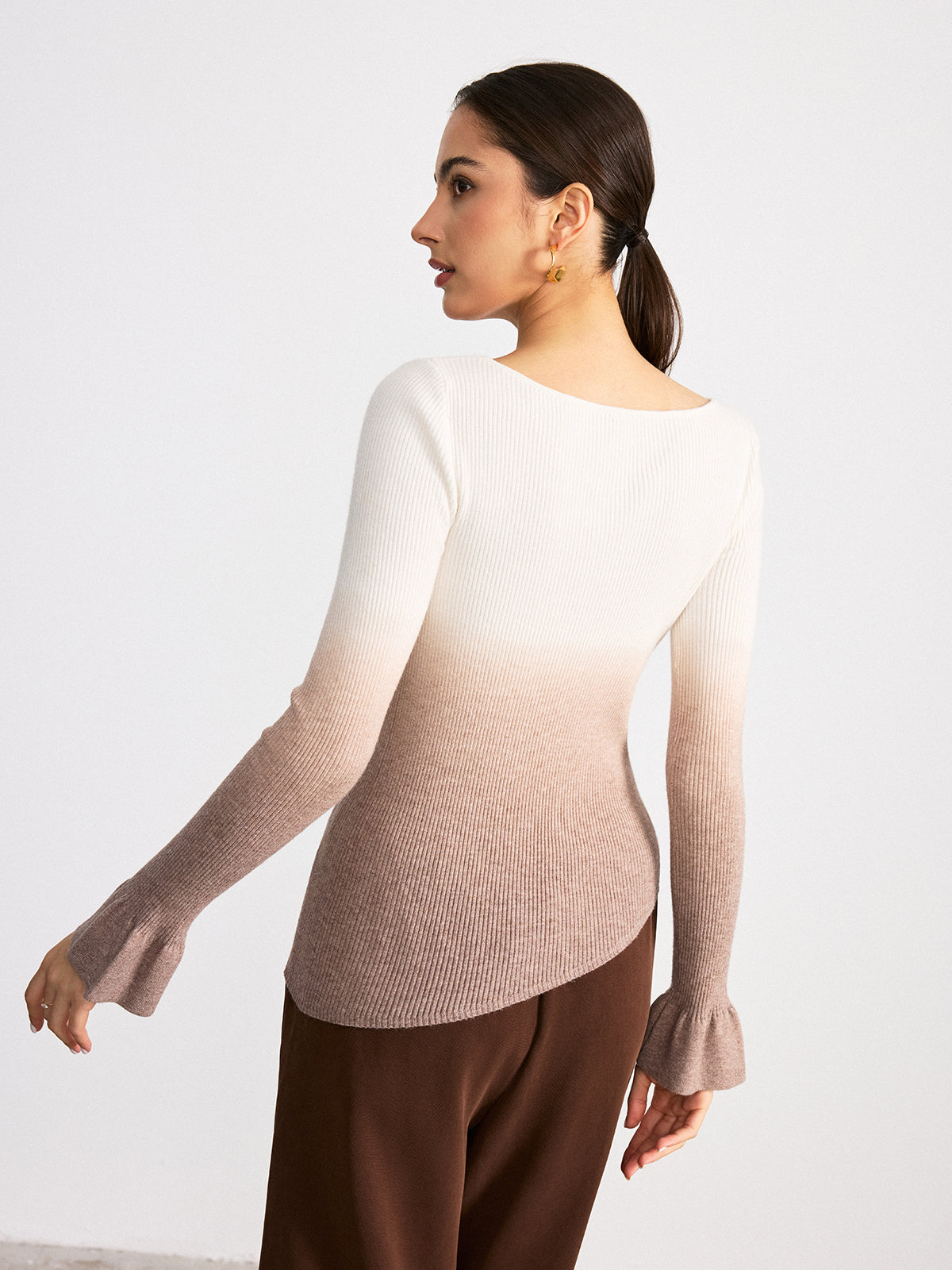 Flared Cuff Ombre Ribbed Knit Top