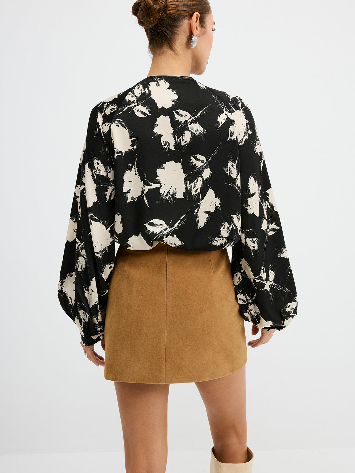 Lantern Sleeve Floral Print Shirt