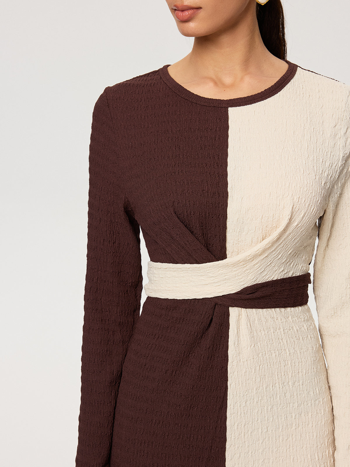 Cross-Tie Textured Color-Block Maxi Dress