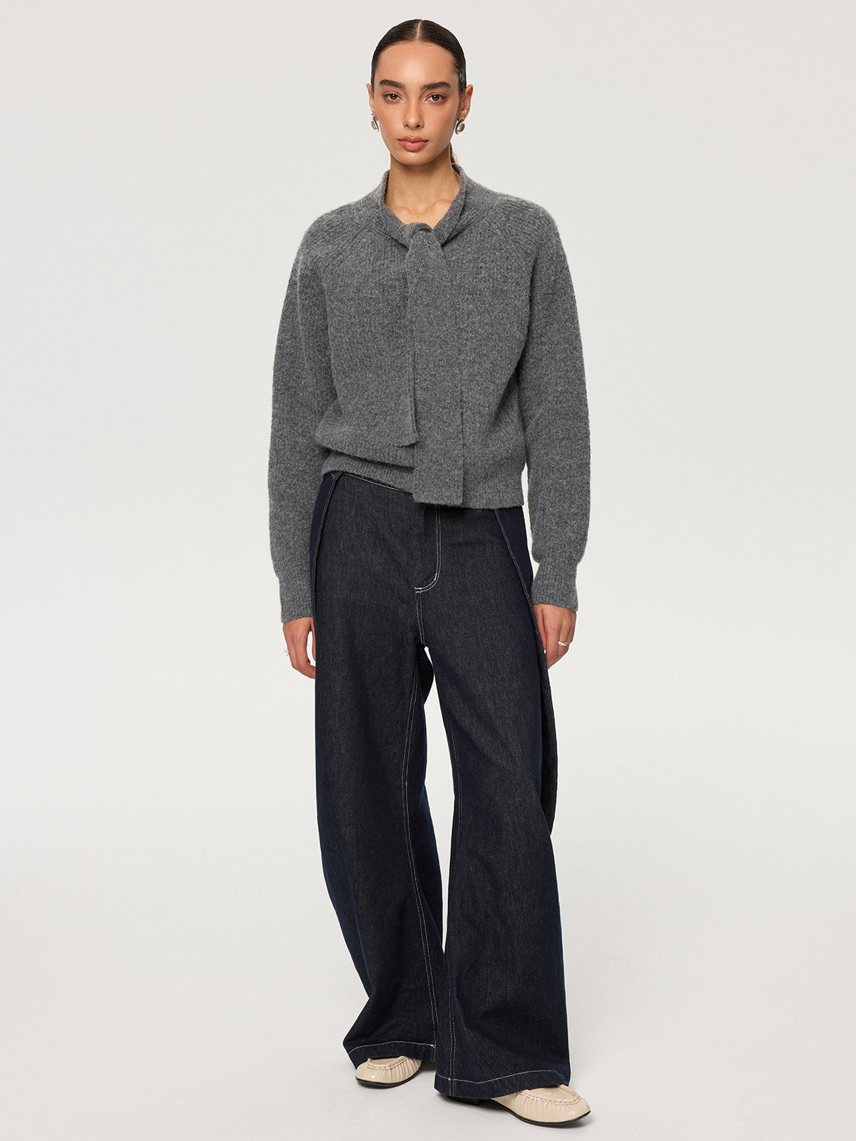 Tie-Neck Wool Blend Sweater