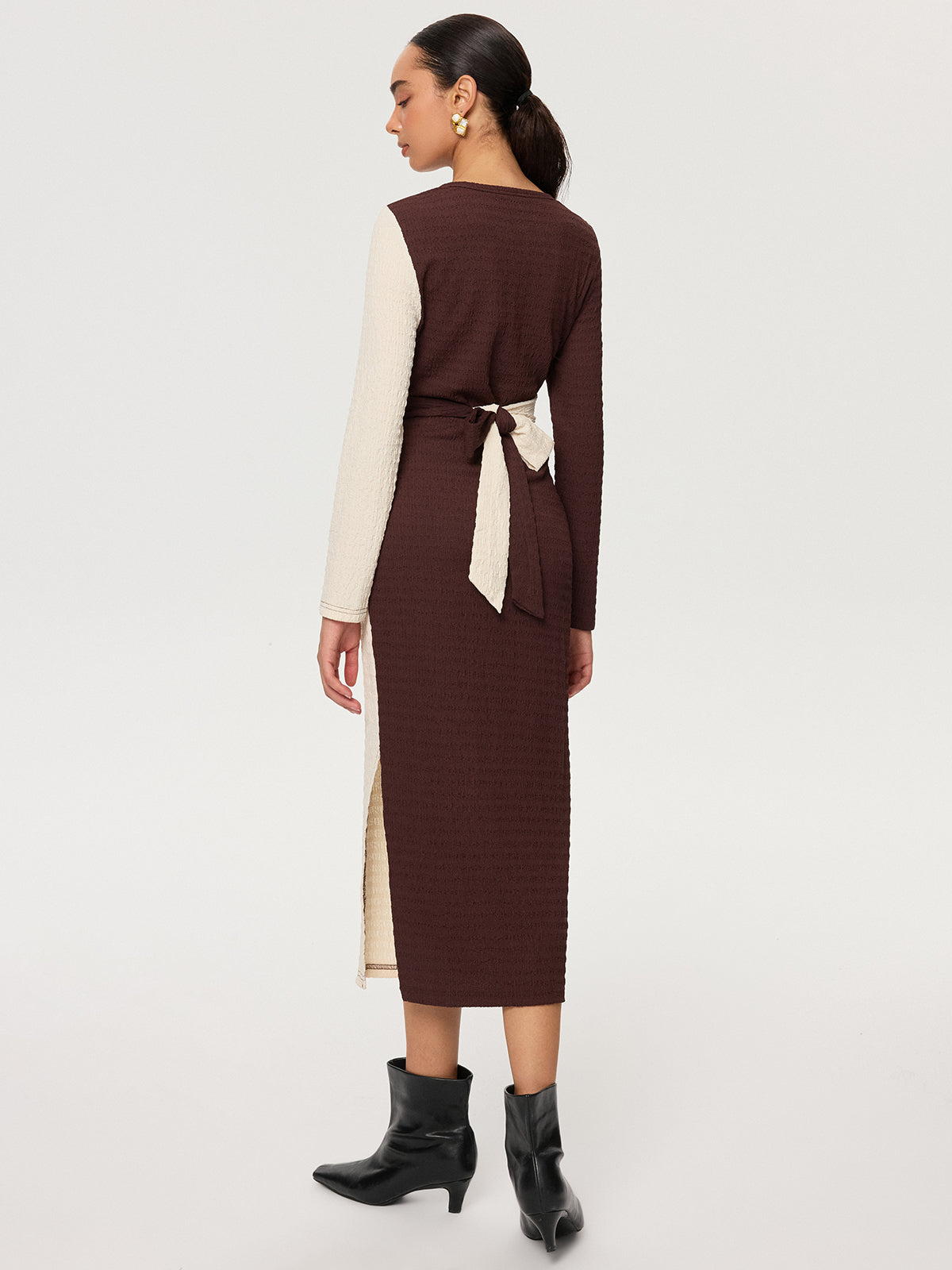 Cross-Tie Textured Color-Block Maxi Dress
