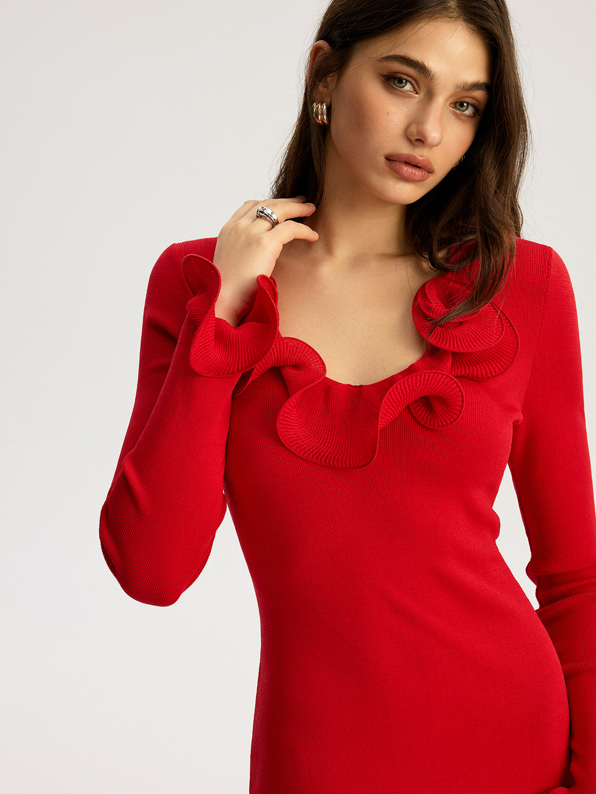 Ruffled Detail Long Sleeve Mini Dress