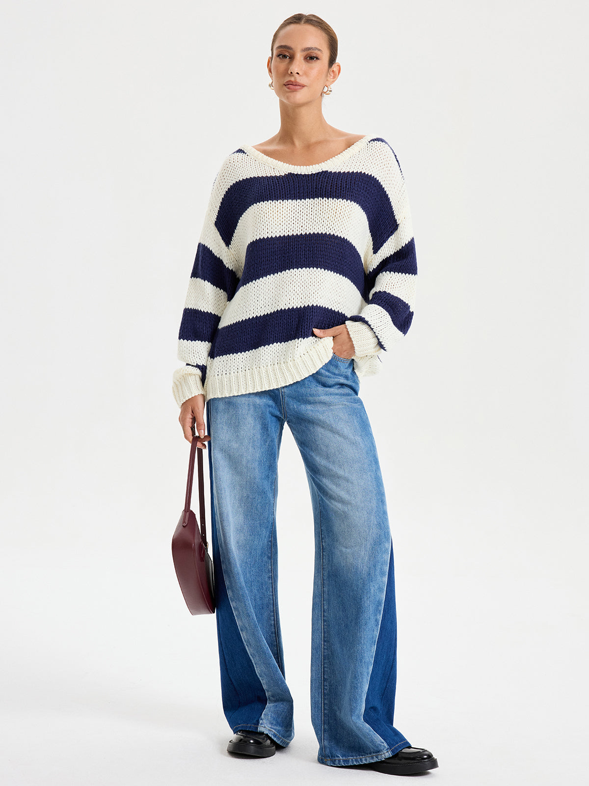 Oversized Striped Sweater Long Sleeve Sweater