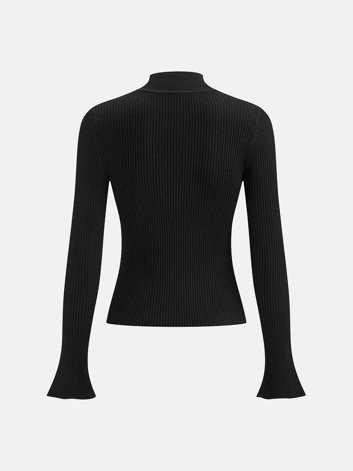 Wool-Blend Mock Neck Ribbed Knit Top