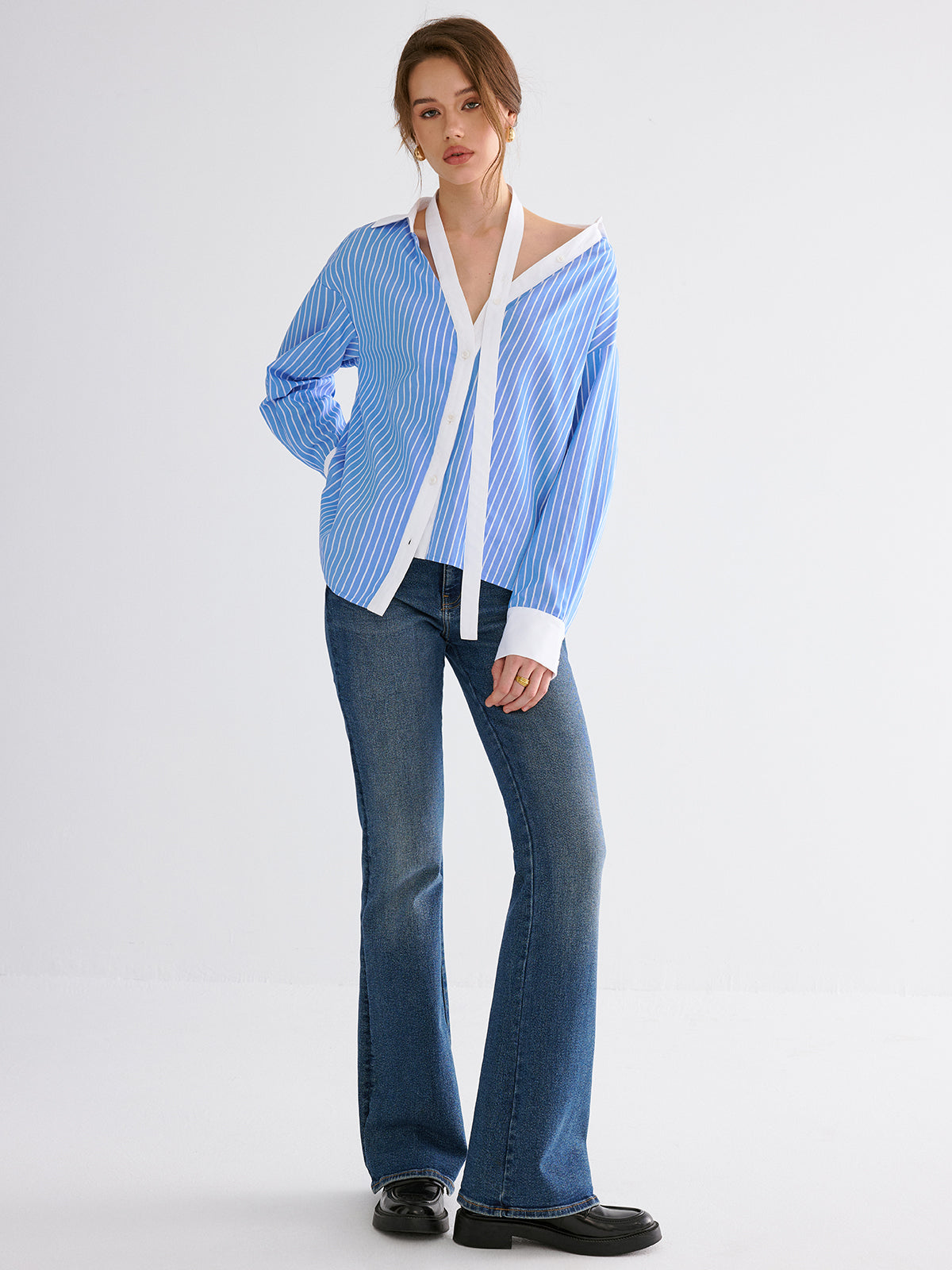 Striped Split-collar Shirt