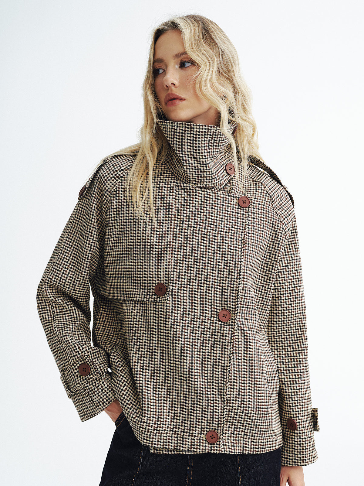Vintage Plaid Cropped Trench Coat