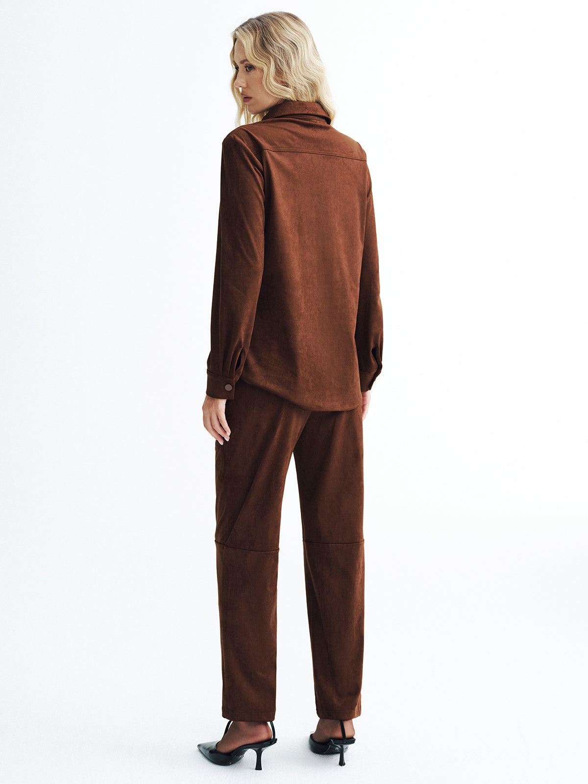 Mid-Waisted Faux Suede Casual Pants