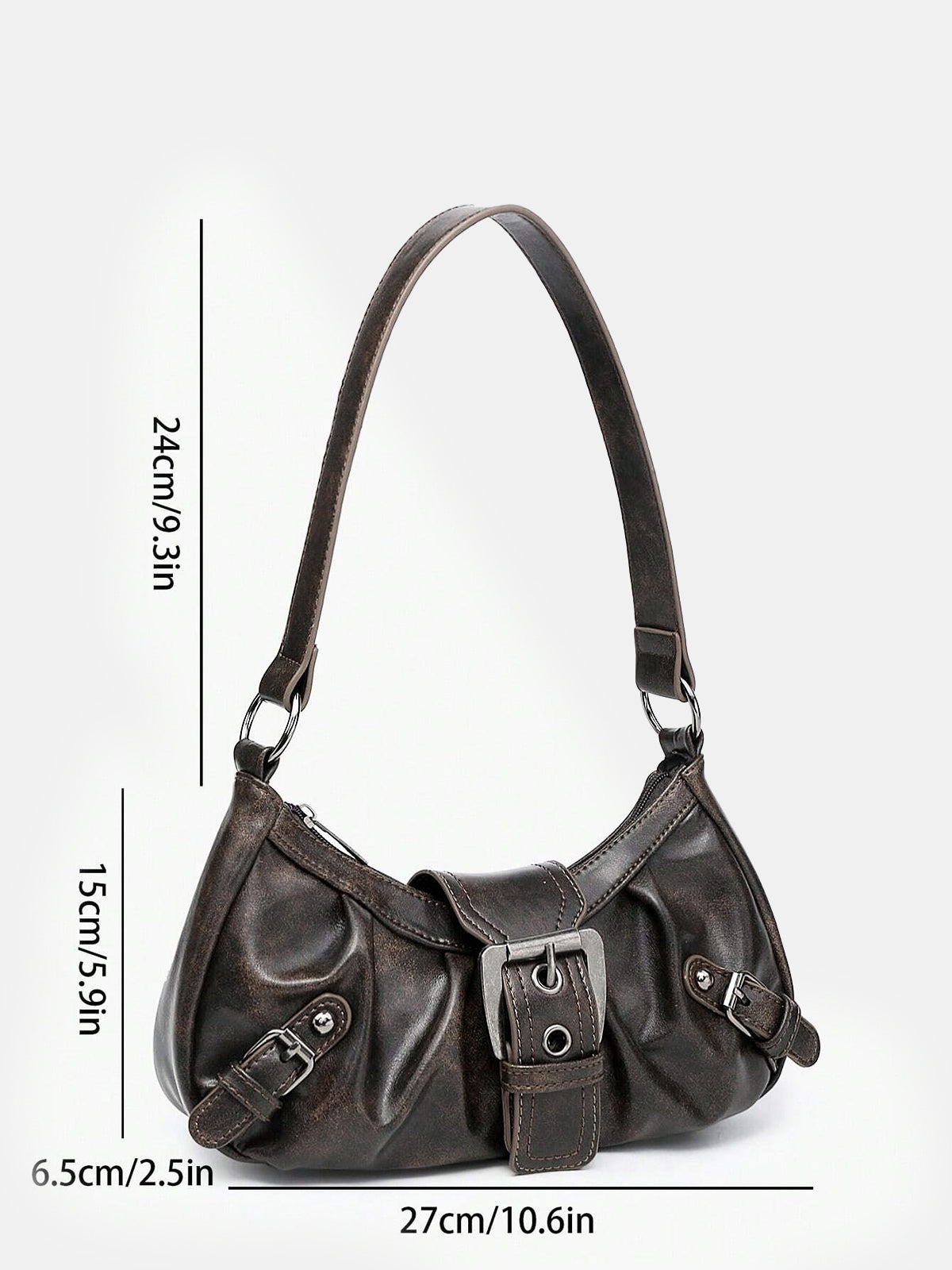 Vintage Faux Leather Buckle-Accent Hobo Bag