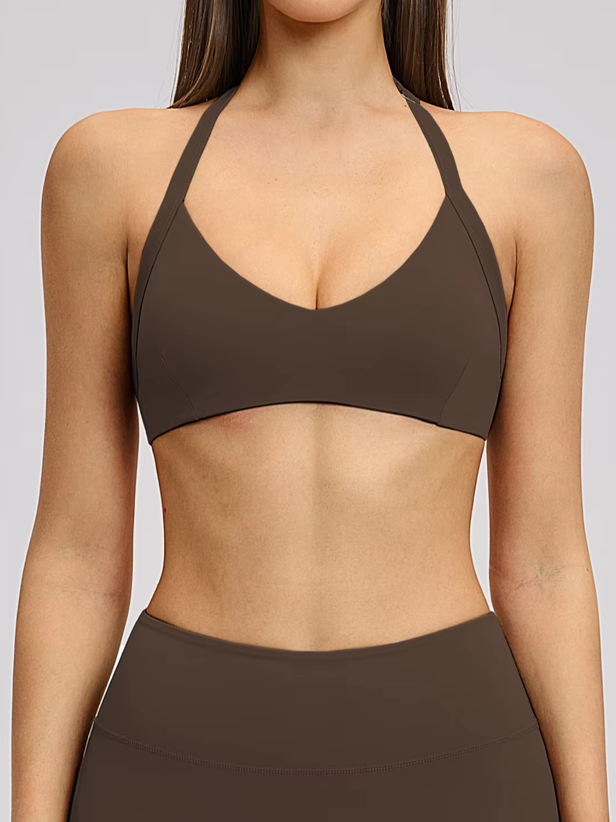 V-Neck Open Back Halter Sports Bra