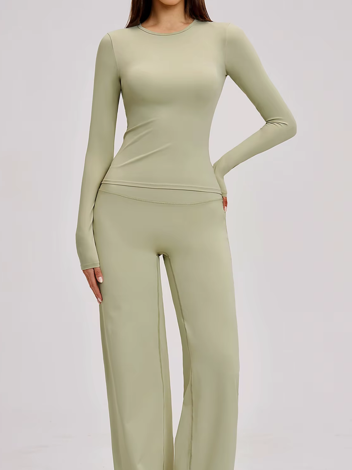 Rundhals-Cropped-Langarmshirt