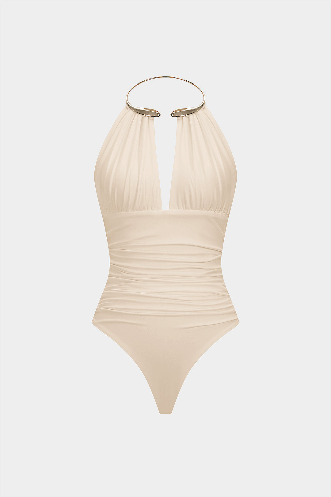 Metallic Deko Neckholder Geraffter Ärmelloser Rückenfekter Bodysuit
