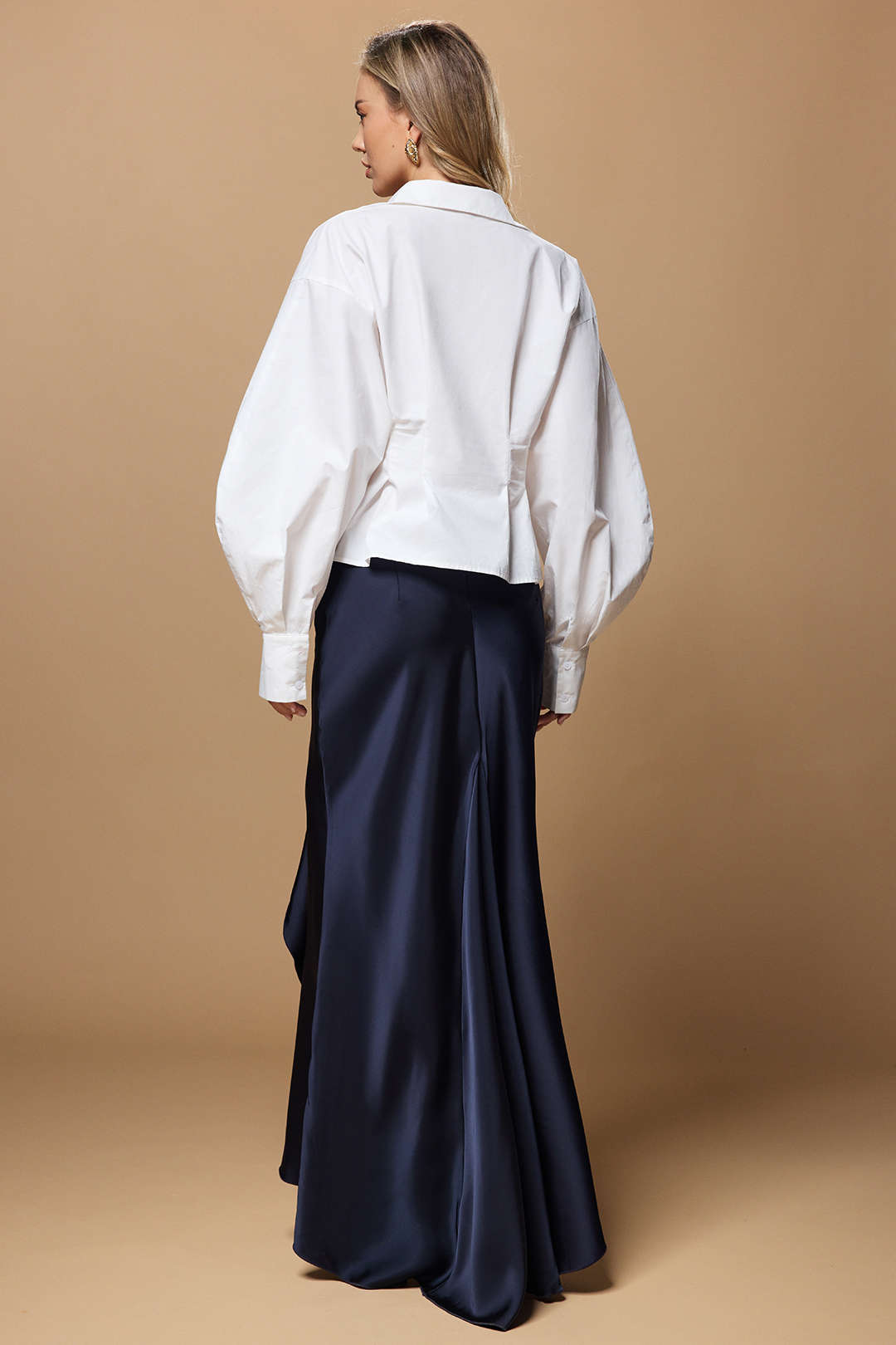 Satin Ruffle Ruched Asymmetrical Skirt