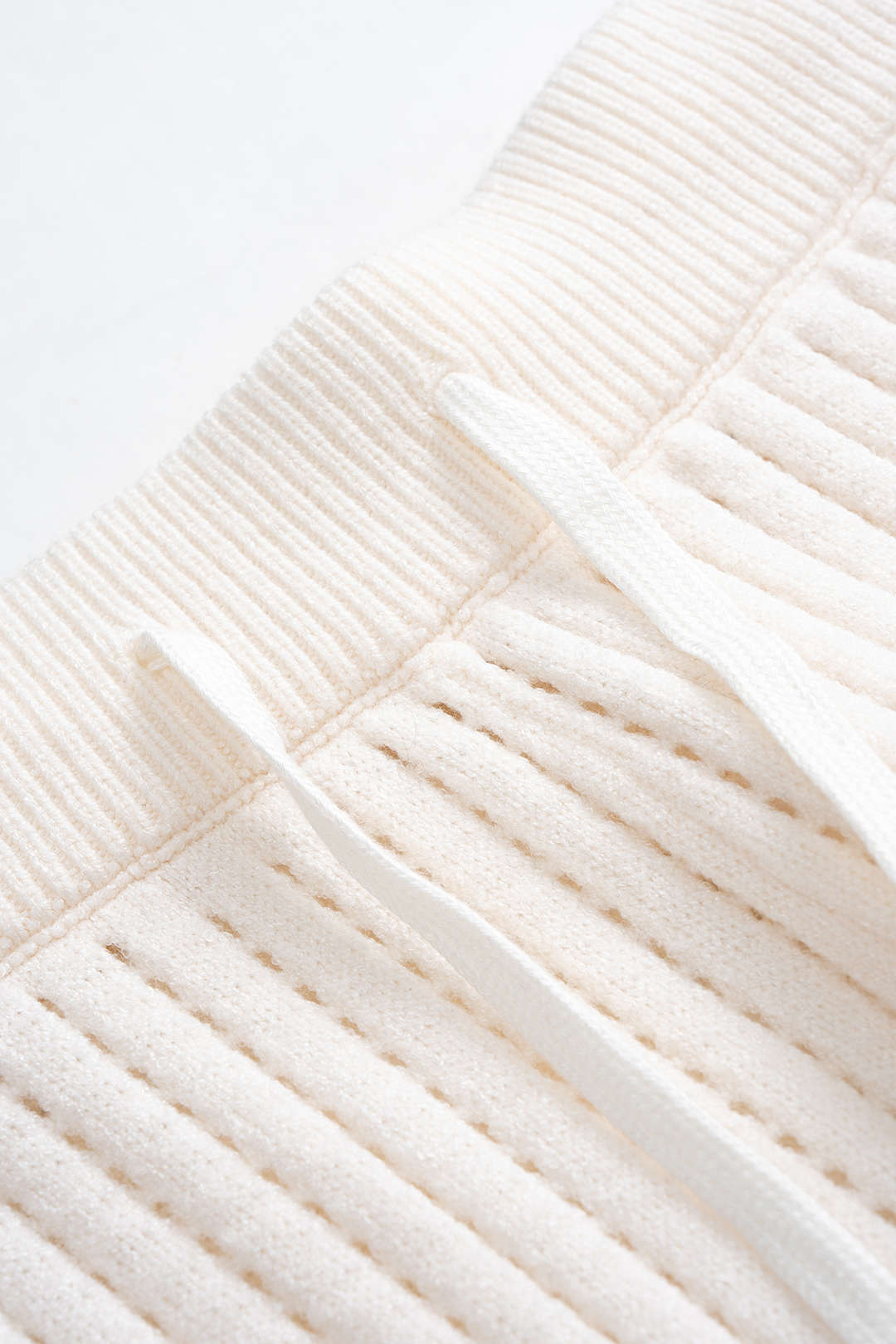 Knit Contrast Hollow Out Lapel Top And Drawstring Wide Leg Pants Set