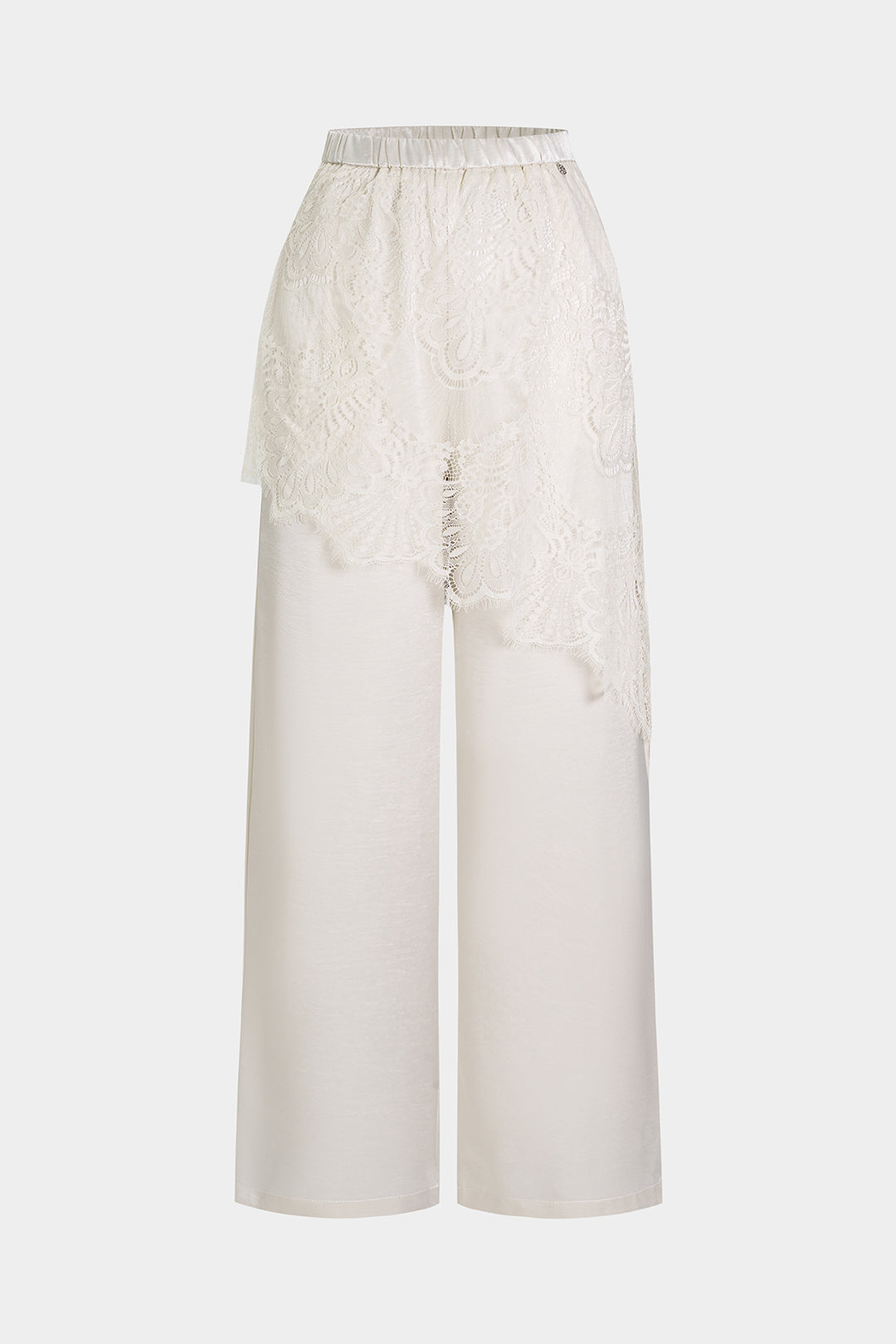 Satin-Patchwork-Hose mit Spitzenbesatz und asymmetrischem Saum
