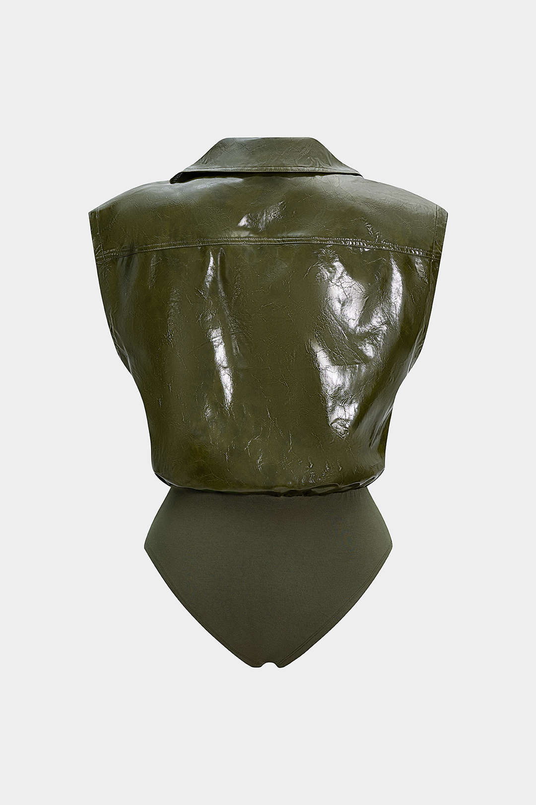 Faux Leather Button Patchwork Tank Sleeveless Bodysuit