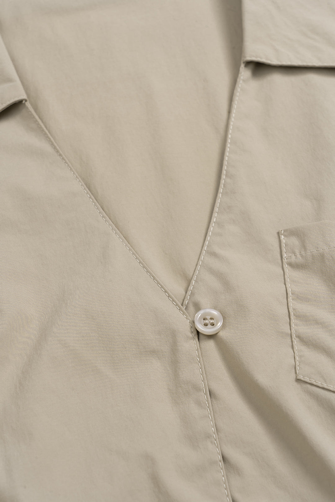 Linen V-Neck Button Pocket Short-Sleeve Shirt