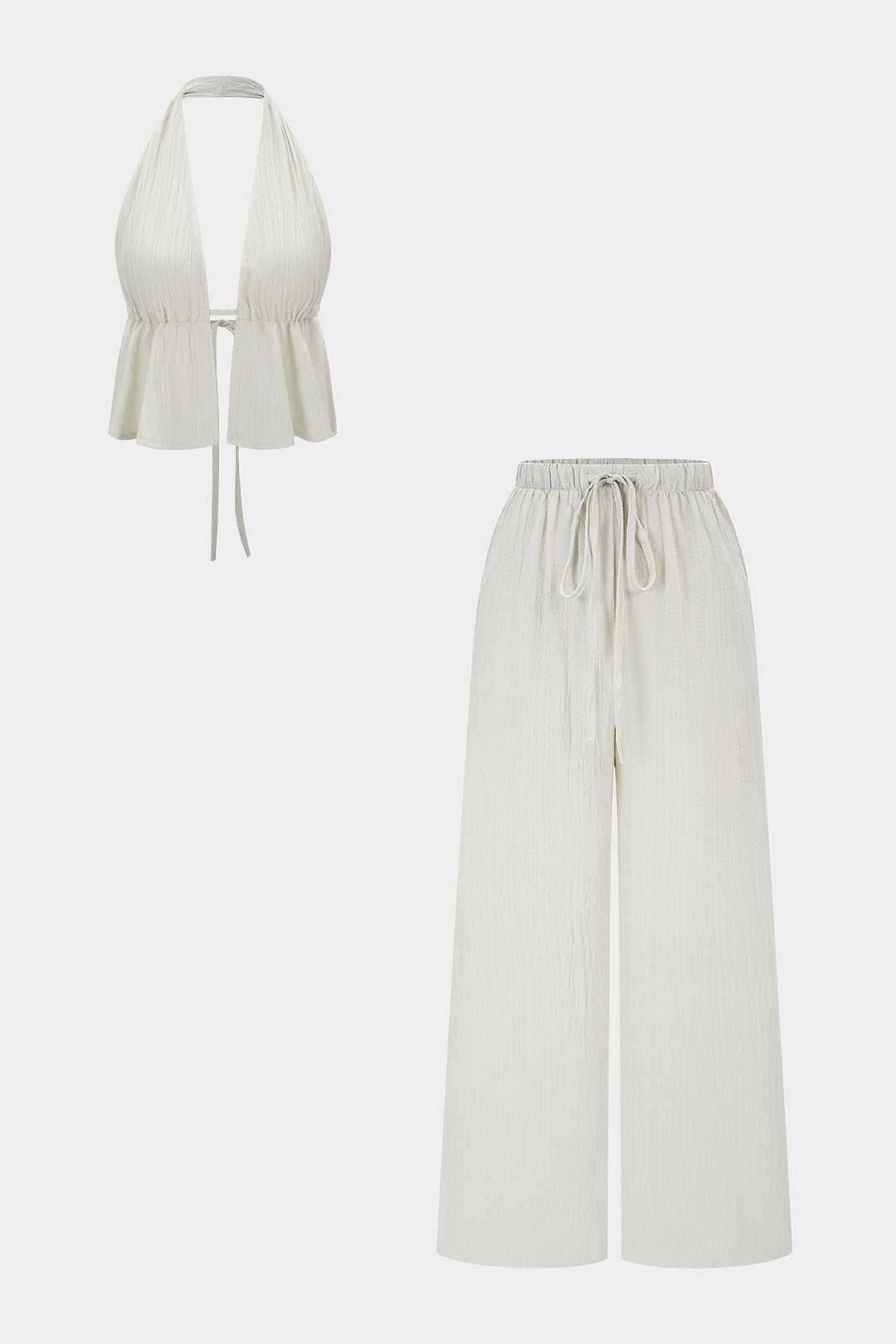 Neckholder-Top mit V-Ausschnitt, rückenfrei, zum Binden und weit geschnittene Hose Set