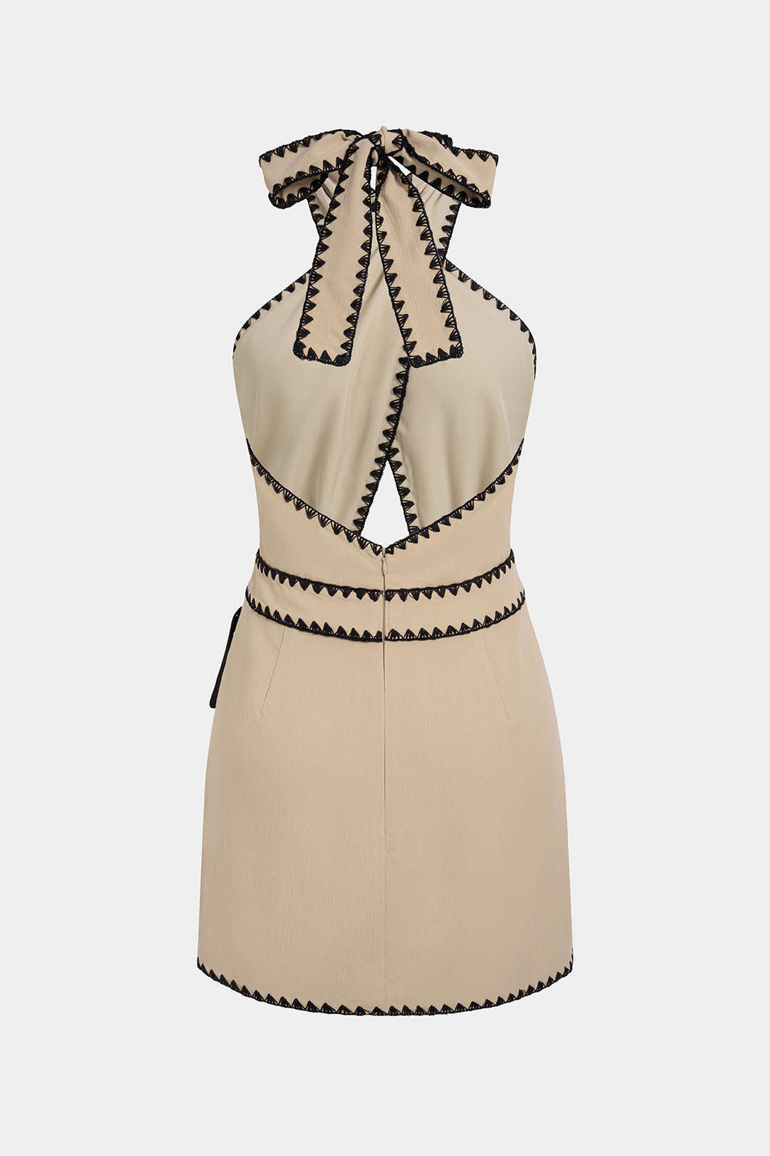 Kontrastierendes Neckholder-Minikleid mit asymmetrischem Cut-out und Schnürung