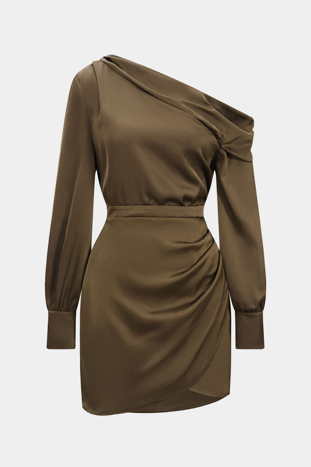 Satin-Minikleid mit asymmetrischem Ausschnitt und langen Ärmeln