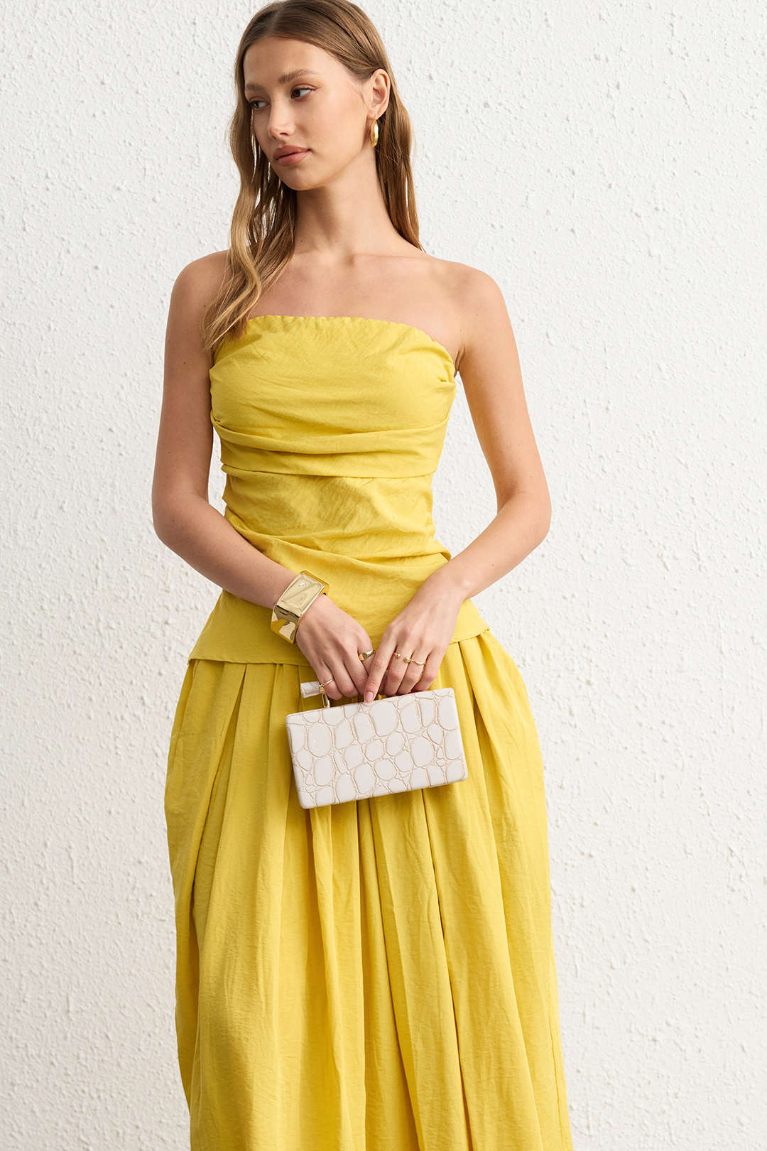 Ruched Smocked Tube Top And Skirt Set