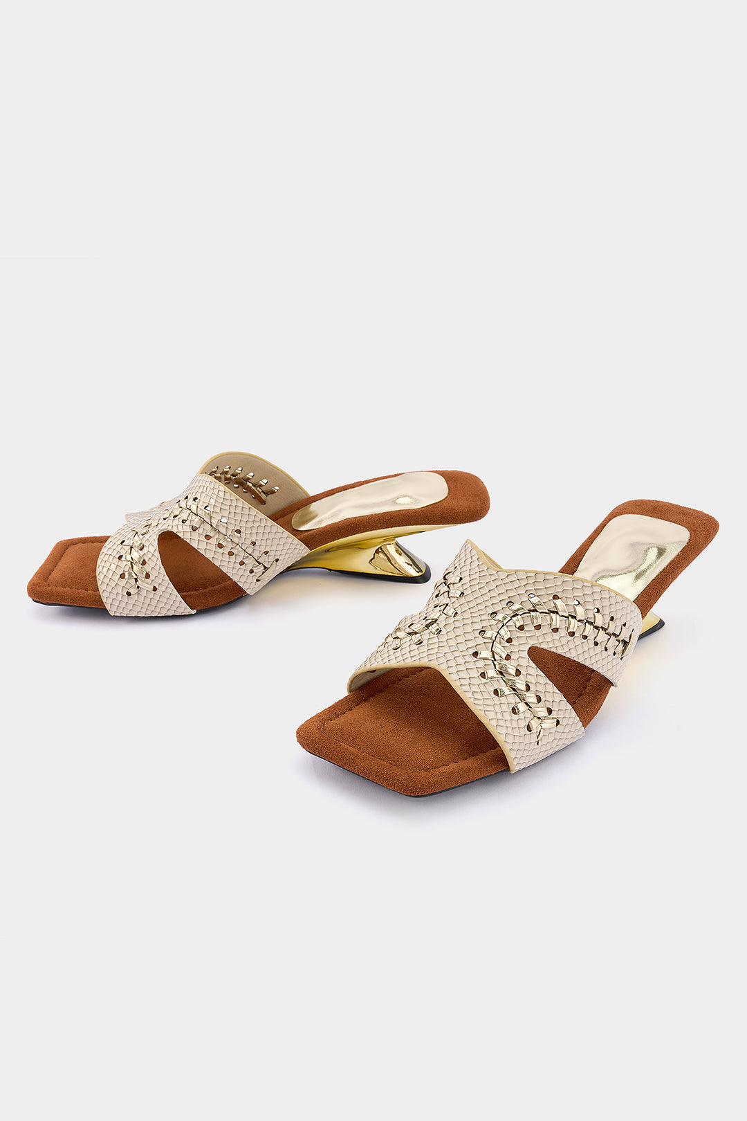 Sandales carrées en cuir imprimé crocodile
