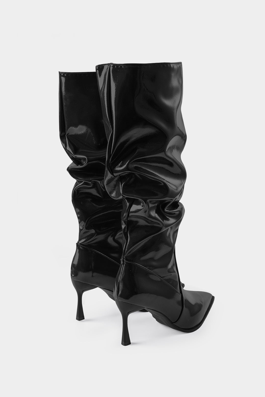 Kunstleder geraffte spitz zulaufende Kniehohe Stiefel