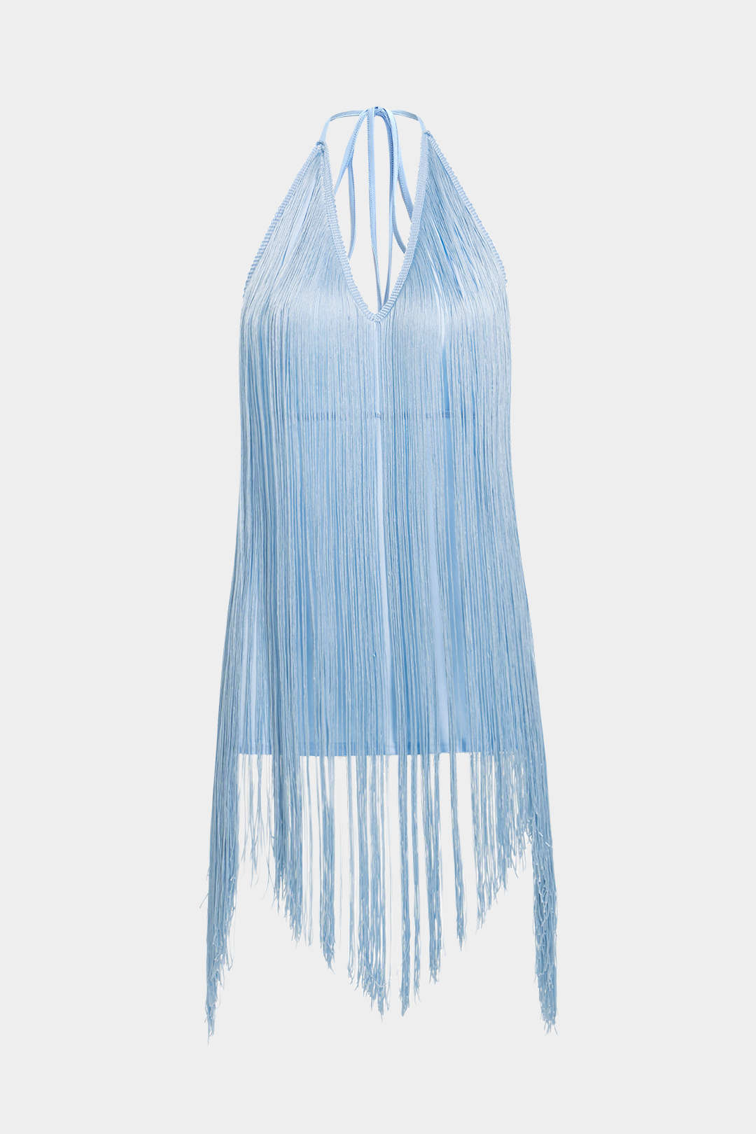 Halter Neck Fringe Tie-Up Backless Sleeveless Mini Dress