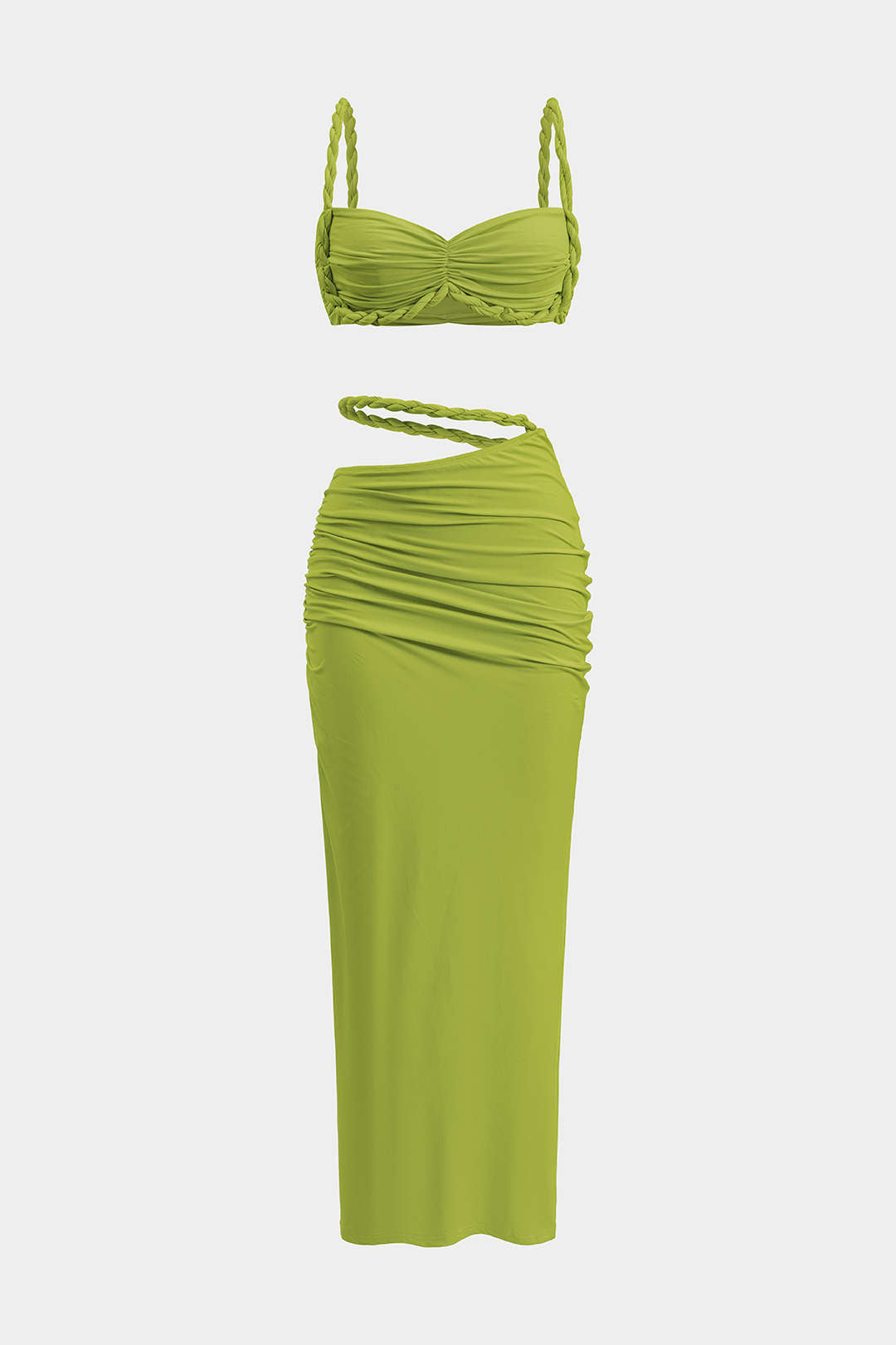 Ruched Backless Cami Top And Cut Out Skirt Set