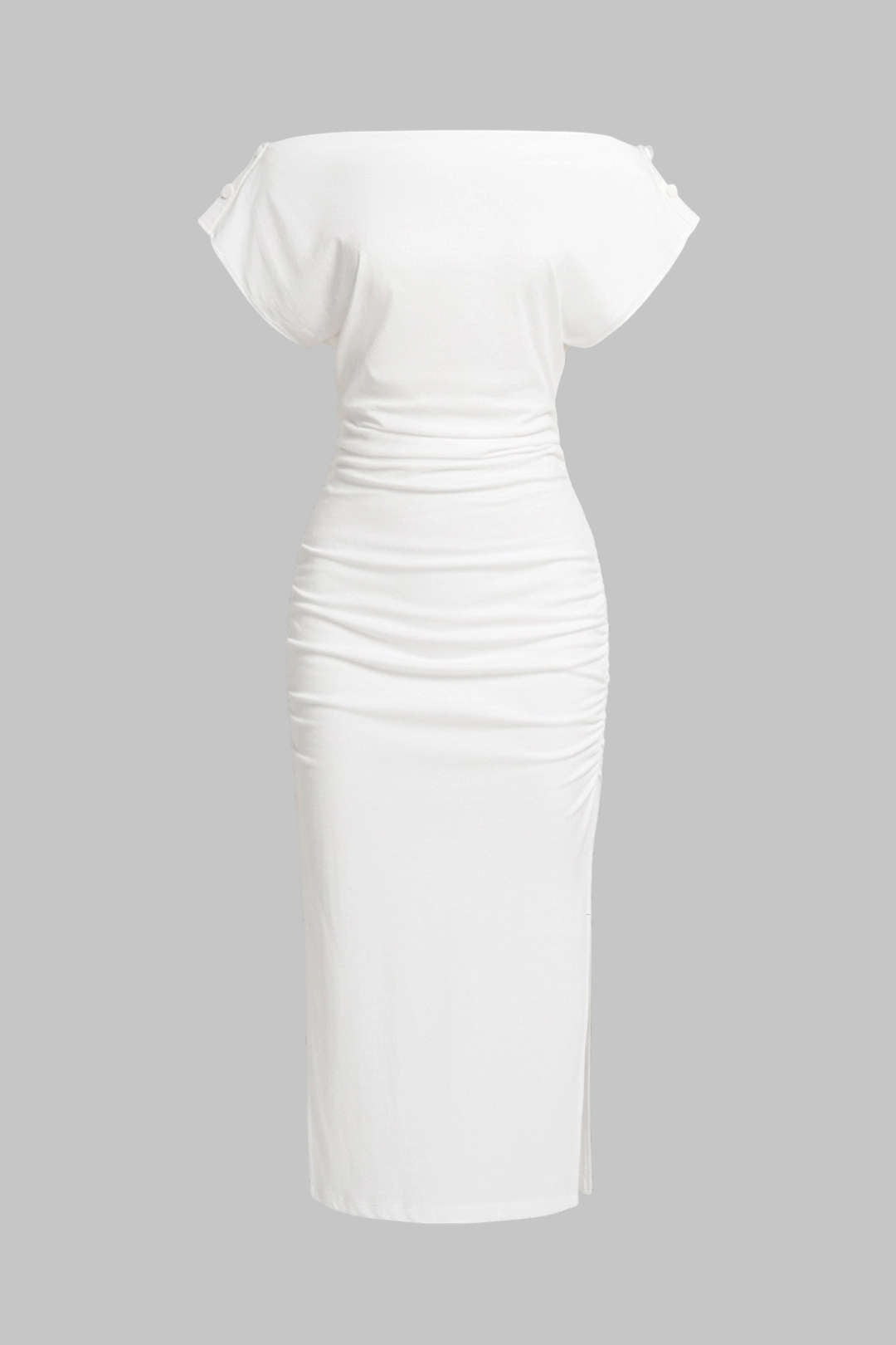 Robe midi unie à manches courtes et boutonnée
