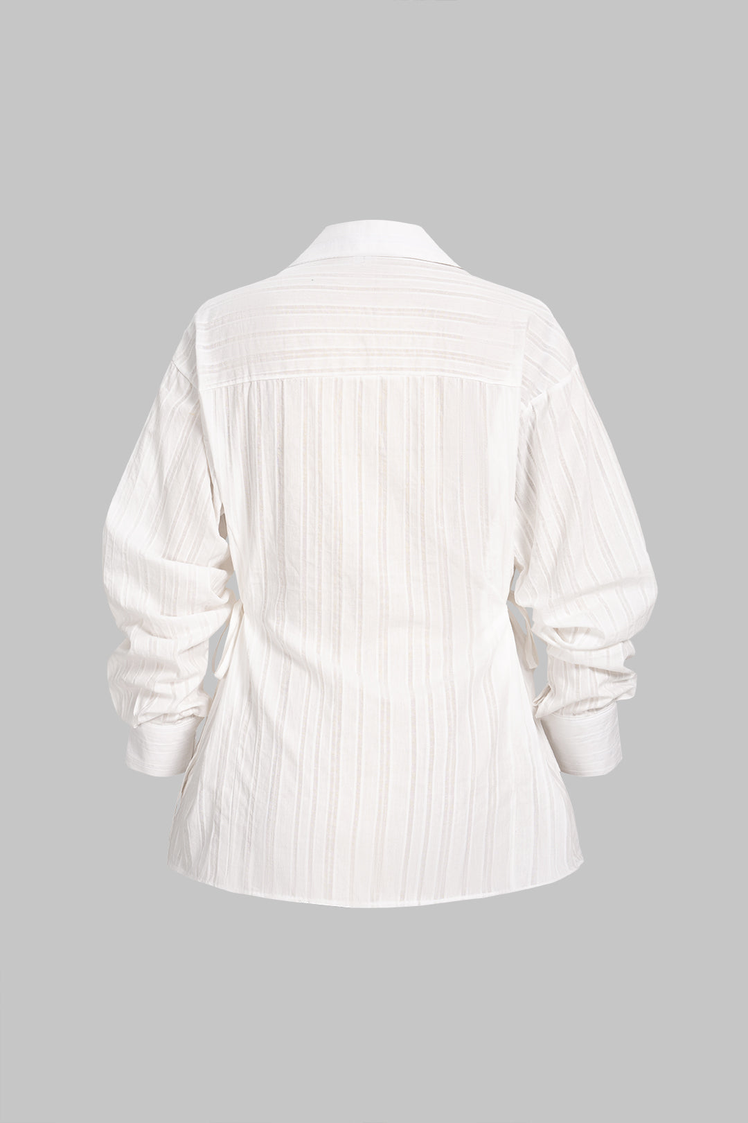 Lapel Striped Button Tie-Up Long-Sleeve Shirt