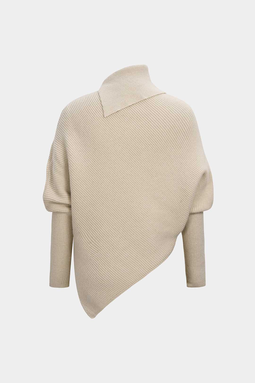 Knit High Collar Asymmetrical Hem Long-Sleeve Top