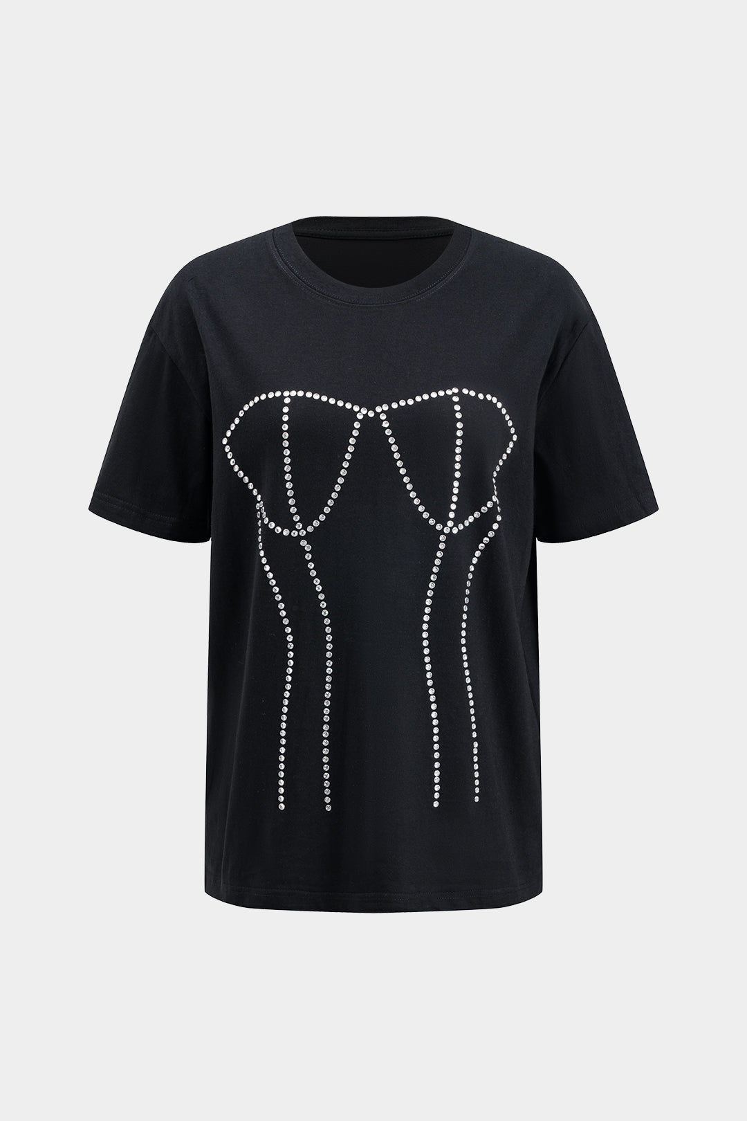 T-shirt col rond à manches courtes avec strass