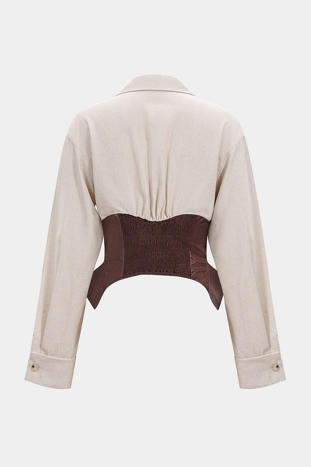 Linen Patchwork Metallic Buckle Long-Sleeve Shirt