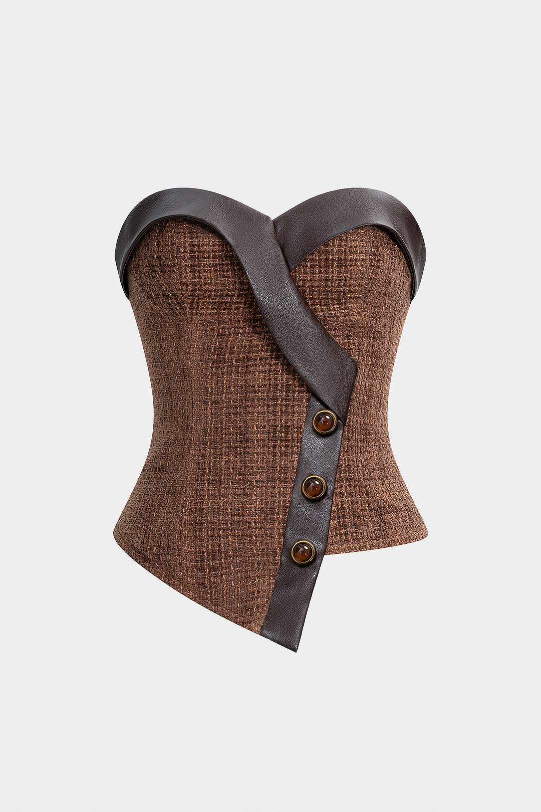 Kunstleder-Patchwork, asymmetrischer Knopf, Reißverschluss-Tube-Top