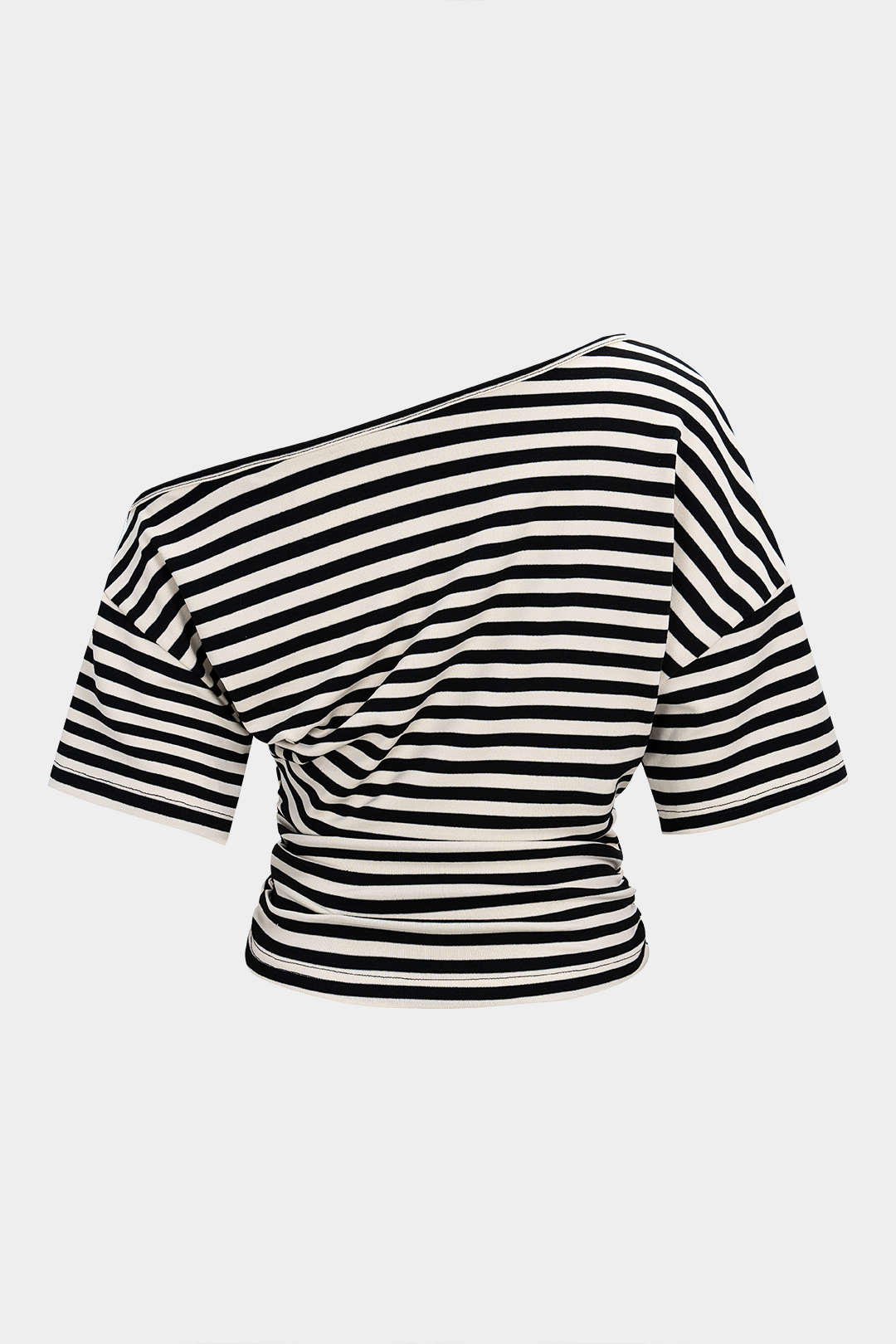 T-shirt asymétrique à manches longues, imprimé rayures, avec taille resserrée
