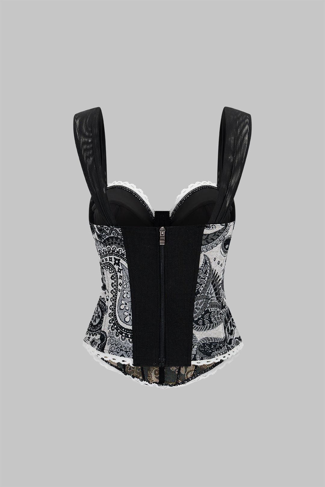 Jacquard-Patchwork-Korsett-Tanktop mit Reißverschluss