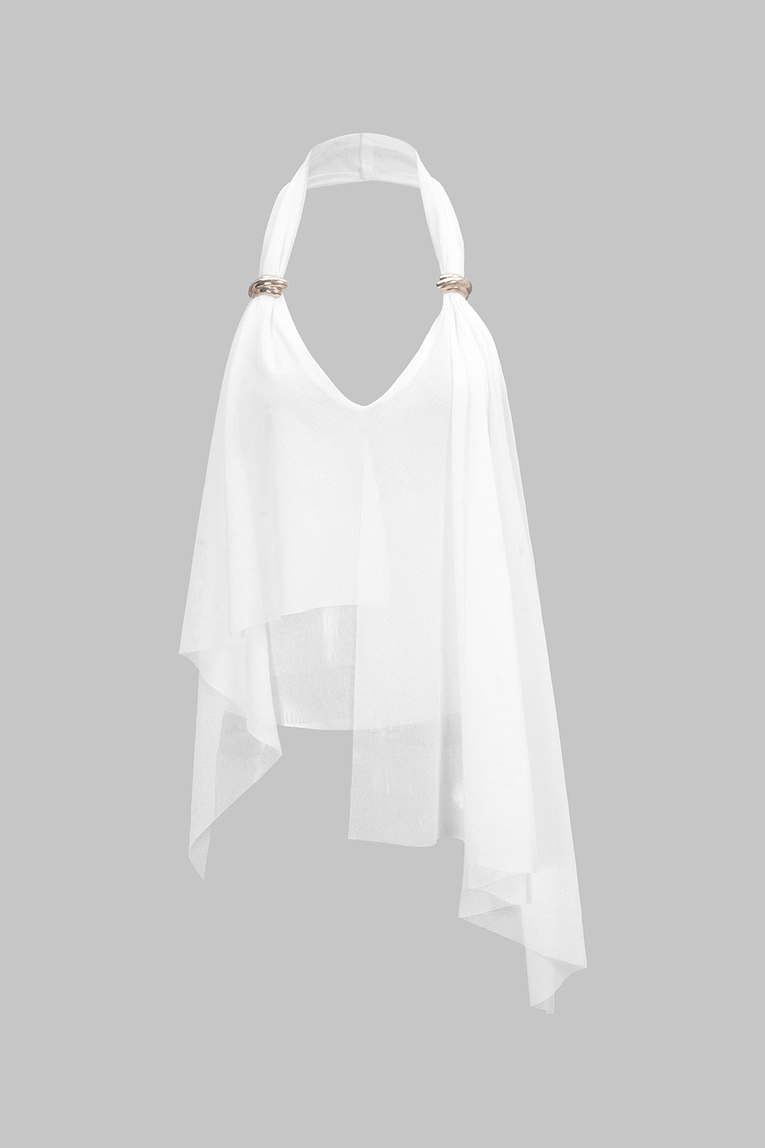 Mesh-Neckholder-Top mit V-Ausschnitt, asymmetrischem Rücken und Raffungen